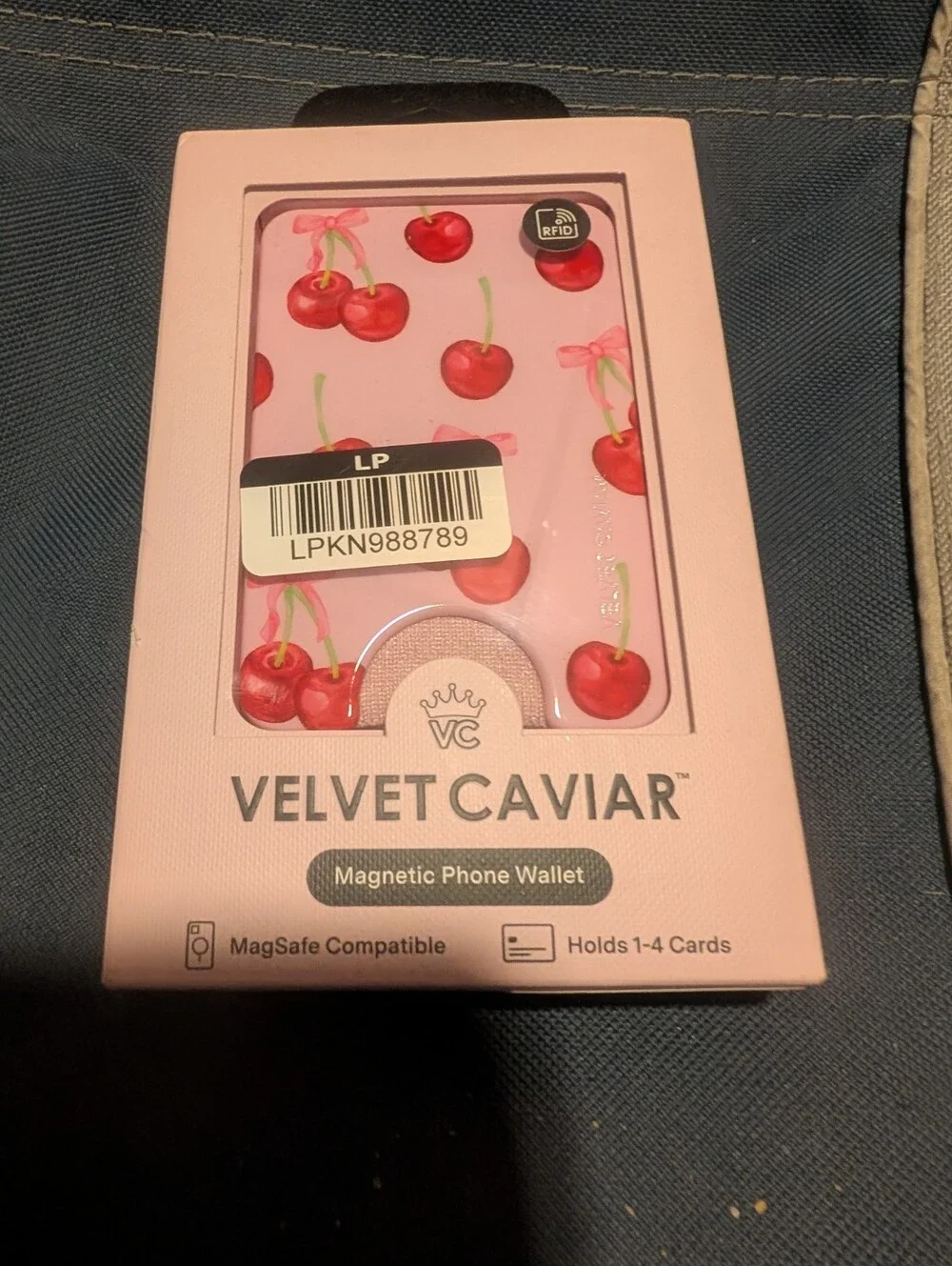 Velvet Caviar MagSafe Magnetic Phone Wallet RFID Card Holder Cherry Ribbon Pink
